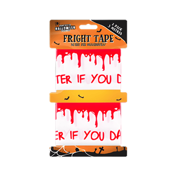 Red and White Halloween tape "if you dare" text