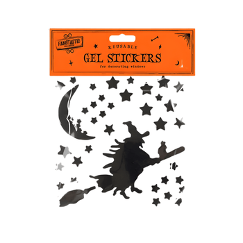 Black silhouette witch gel sticker with stars