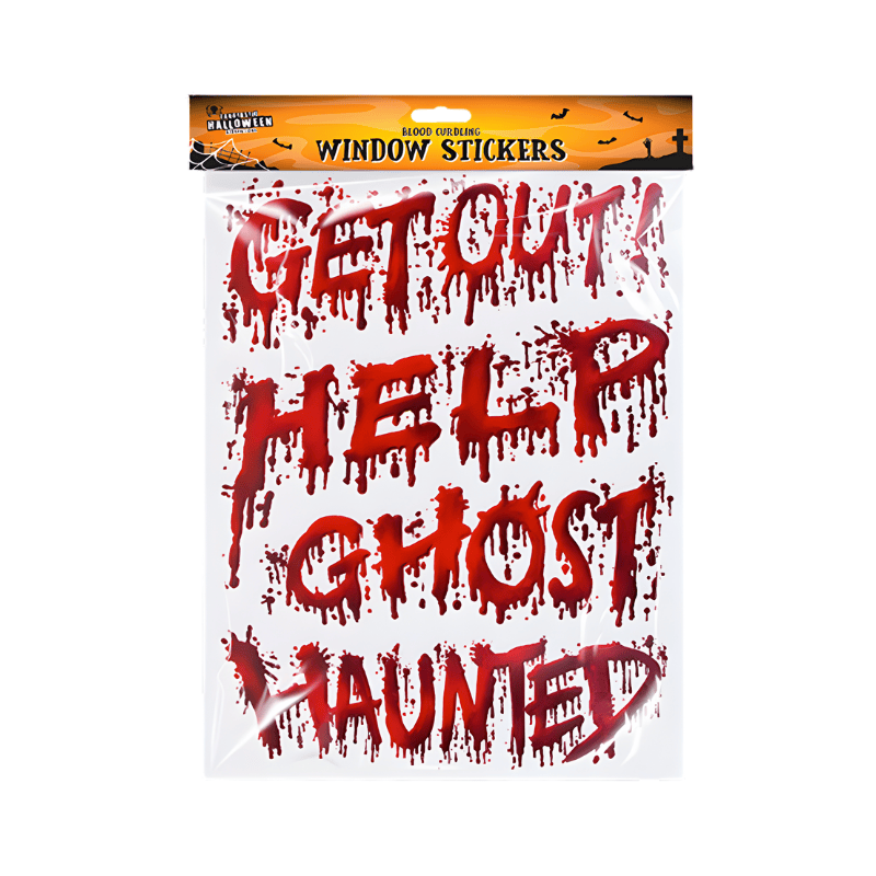 Red blood window stickers- get out, help, ghost, haunted