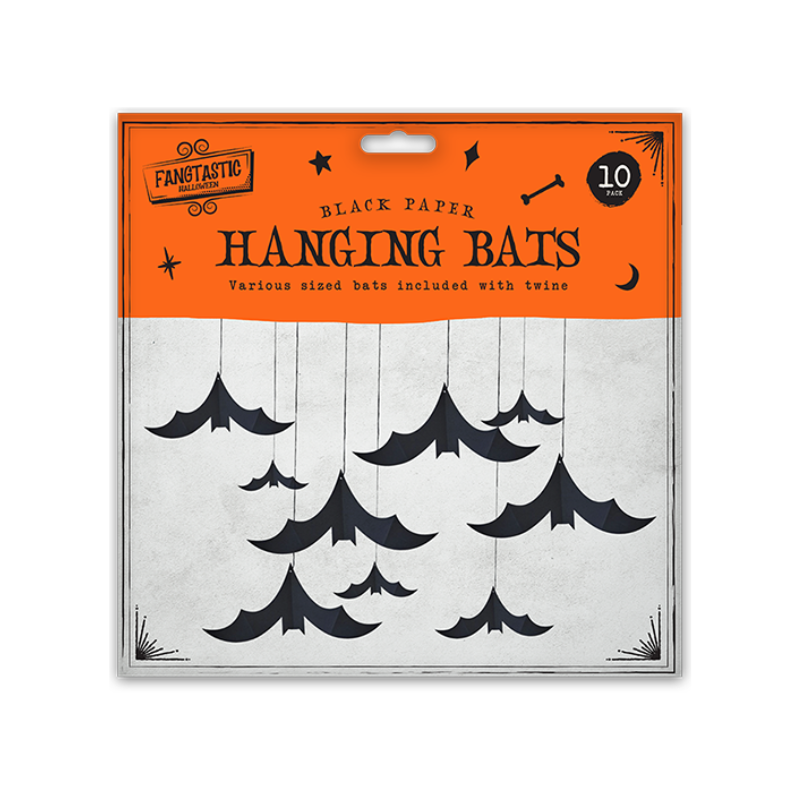 Halloween Hanging Bat Paper Decoration - 10 Pack