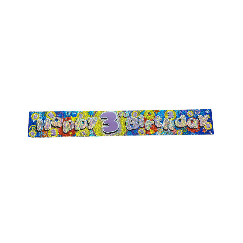 Wholesale Holographic Happy 3rd Birthday Banner - (Case of 16)