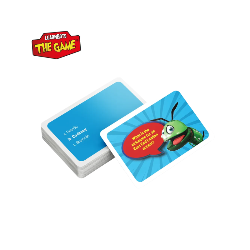 Card game with cartoon character and text on a white background