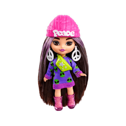 Mattel Barbie Extra Mini Minis Brunette, Peace Hat