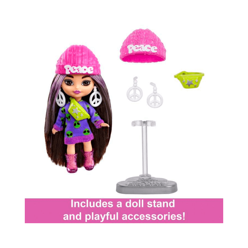 Mattel Barbie Extra Mini Minis Brunette, Peace Hat