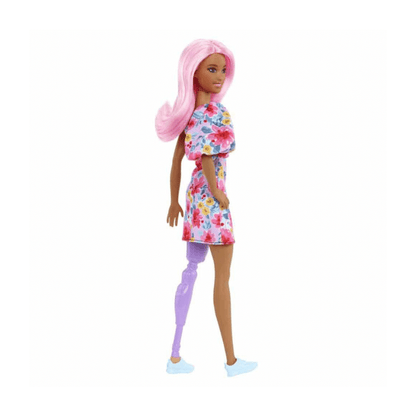 Mattel Barbie Fashionista Doll With Pink Hair Floral Dress & Prosthetic Leg