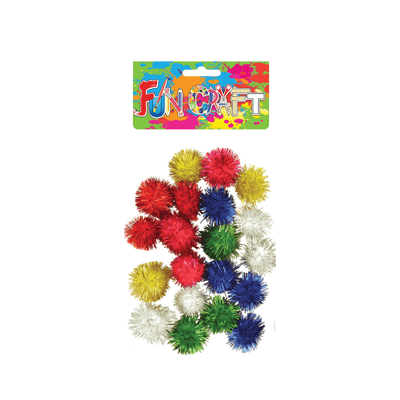 Wholesale Multicoloured Tinsel Pom Poms - (Case of 16)