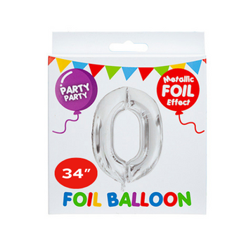 34" Silver Metallic Foil Number 0 Balloon