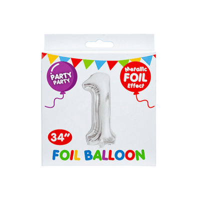 Wholesale 34" Silver Metallic Foil Number 1 Balloon - (Case of 12)