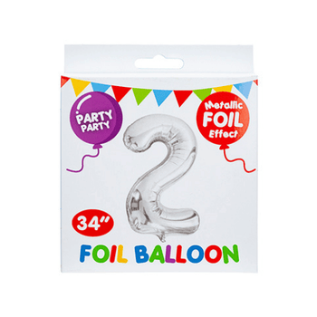 34" Silver Metallic Foil Number 2 Balloon