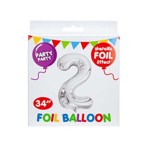 Wholesale 34" Silver Metallic Foil Number 2 Balloon - (Case of 12)