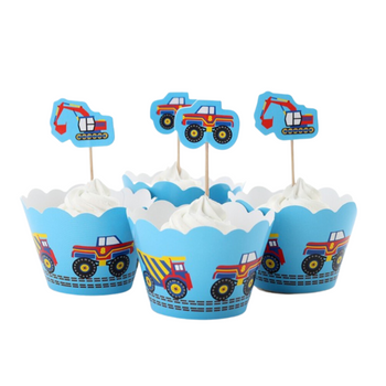 Party Craft Cupcake Wrappers Blue Vehicles 6 Pack