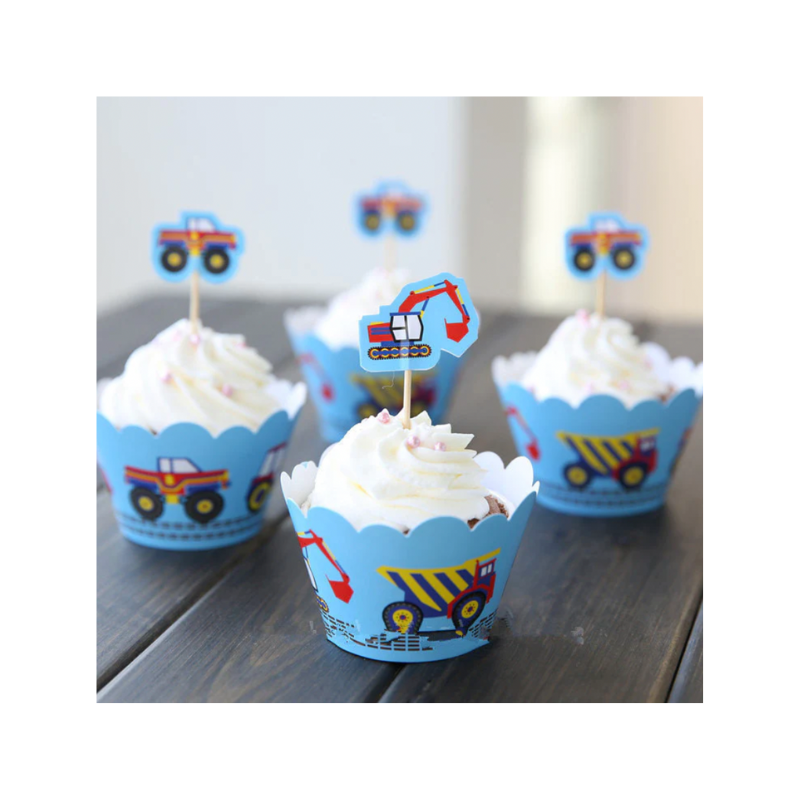 Party Craft Cupcake Wrappers Blue Vehicles 6 Pack