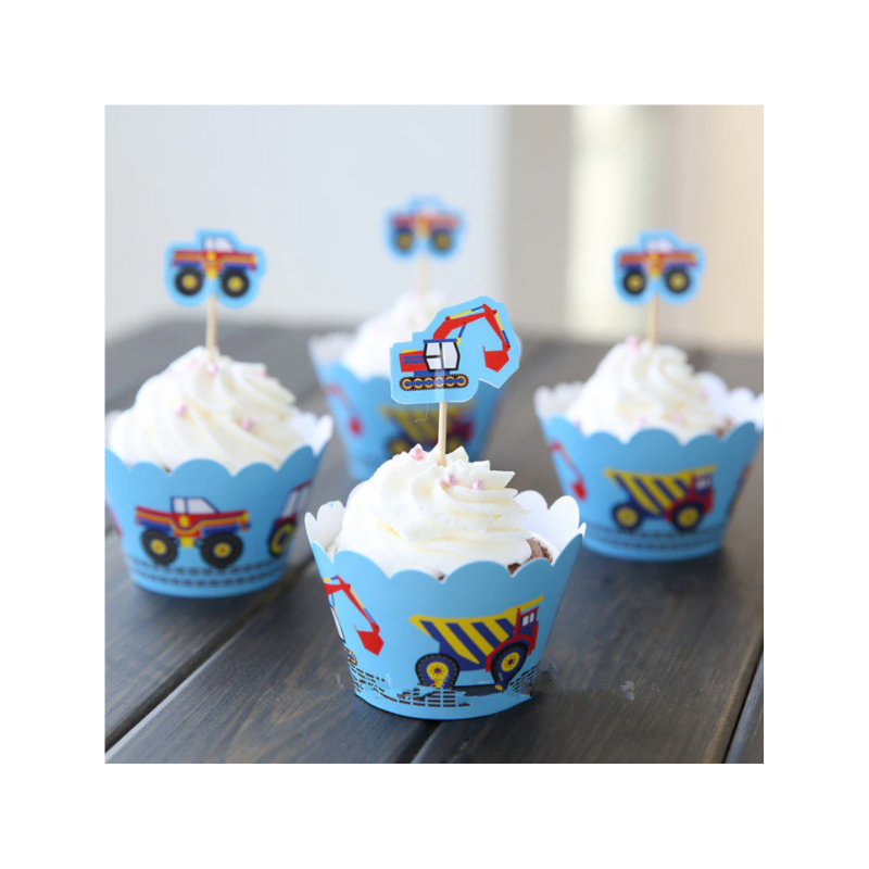 Wholesale Party Craft Cupcake Wrappers Blue Vehicles 6 Pack - (Case of 12)