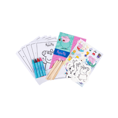 Coloring book set with Peppa Pig theme on a white background