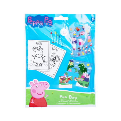 Peppa Pig fun bag with coloring pages and stickers on a blue background
