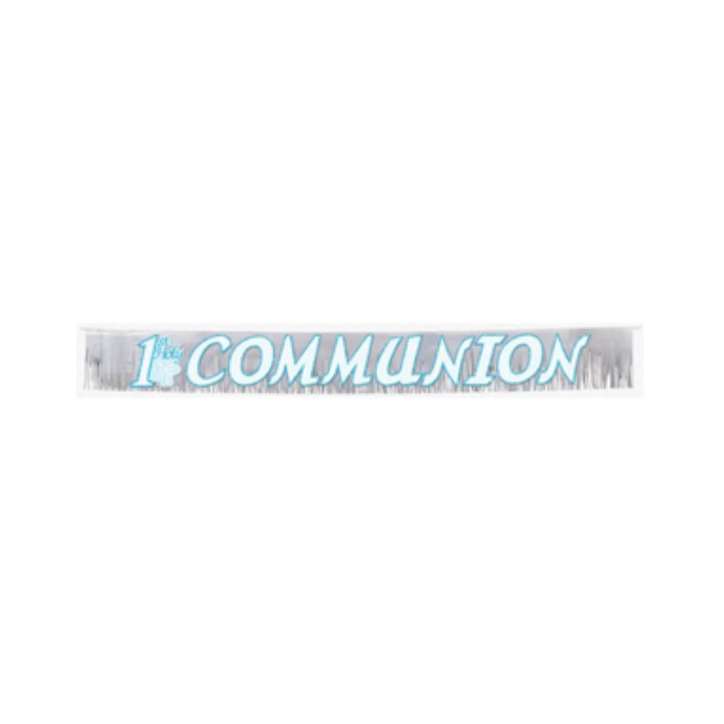 Wholesale 1st Communion Blue Fringed Metallic Banner - (Case of 16)