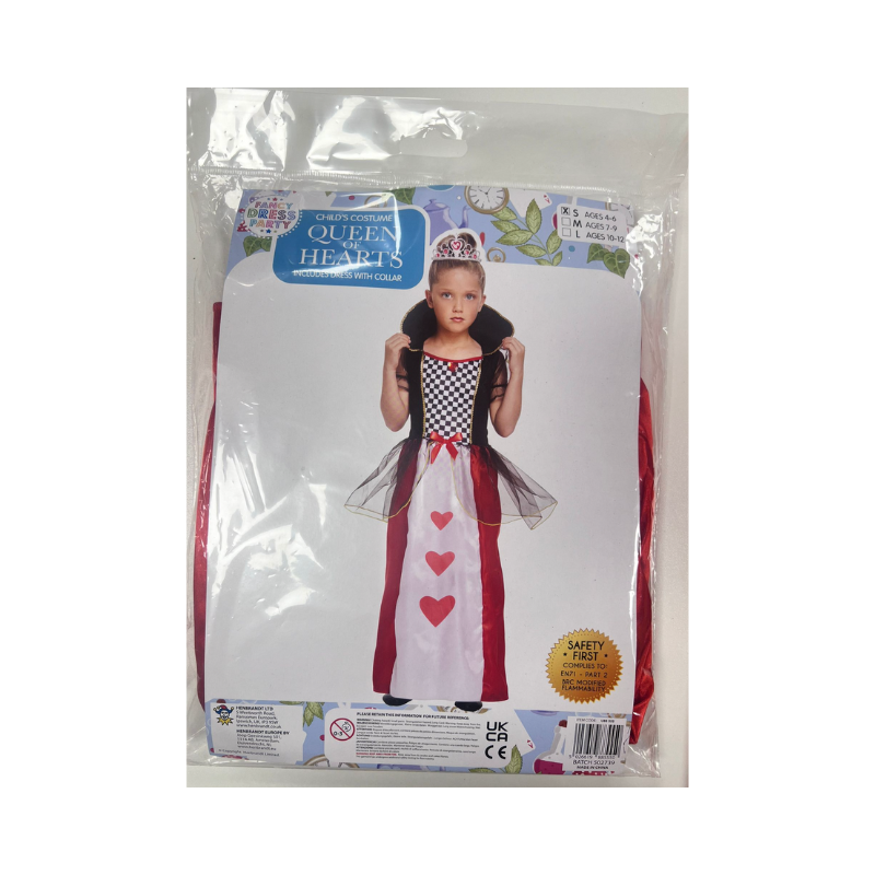 Queen Of Hearts Fancy Dress Costume - Age 4-6