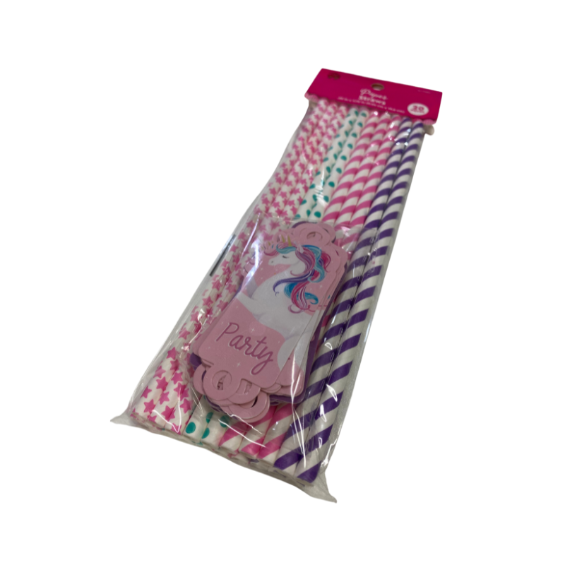 Wholesale Unicorn Party Paper Straws Pack of 20 - (Case of 12)