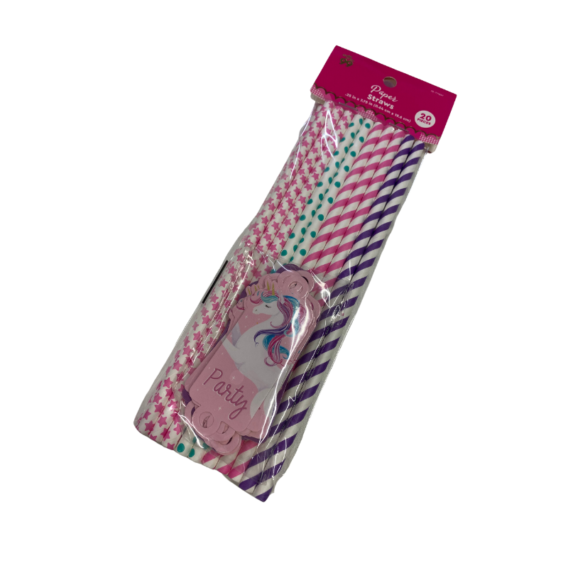 Wholesale Unicorn Party Paper Straws Pack of 20 - (Case of 12)