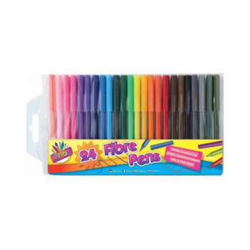 24 Fibre Felt Tip Pens Assorted Colours