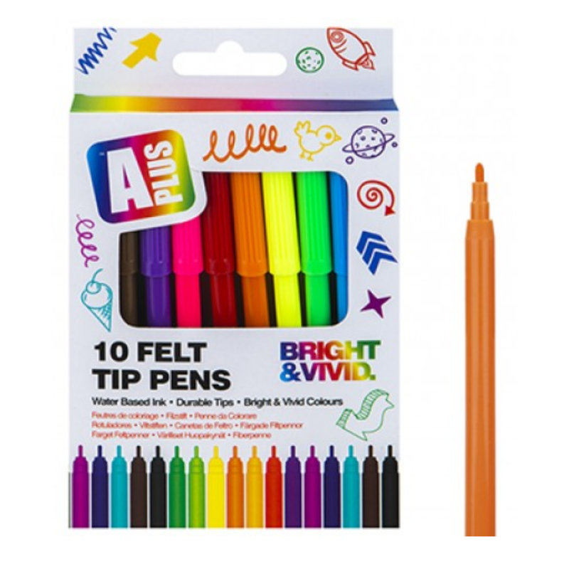 10 Multicoloured Felt Tip Pens