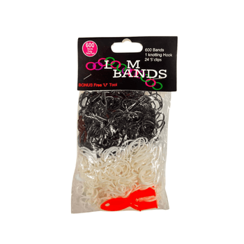 Wholesale 600 Black and White Loom Bands - (Case of 16)