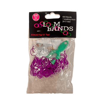 Wholesale 600 Purple and Clear Loom Bands - (Case of 16)