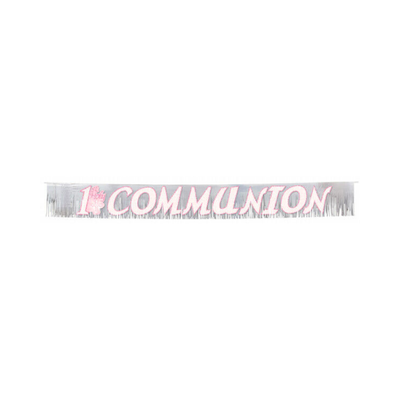 Wholesale 1st Communion Pink Fringed Metallic Banner - (Case of 12)
