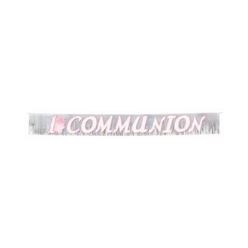 Wholesale 1st Communion Pink Fringed Metallic Banner - (Case of 12)