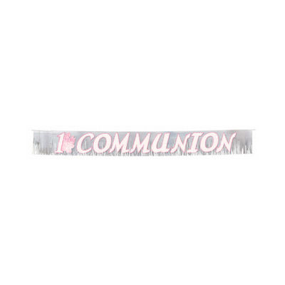 Wholesale 1st Communion Pink Fringed Metallic Banner - (Case of 12)
