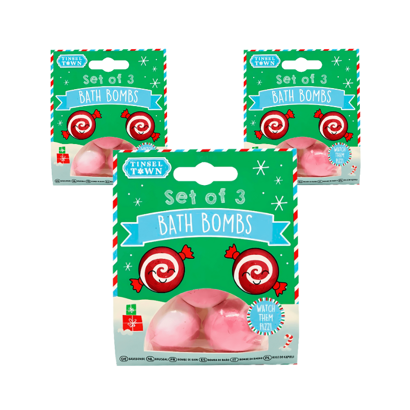 Wholesale Set of 3 Pink Christmas Bath Bombs - (Case of 12)