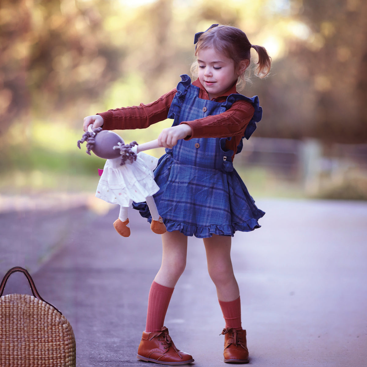 Cecilia Doll with Dark Brown Hair and Cream Linen Dress (2)