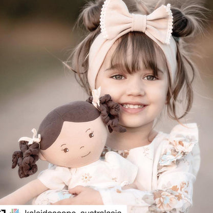 Cecilia Doll with Dark Brown Hair and Cream Linen Dress (6)