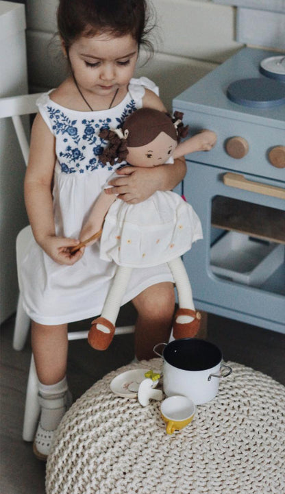 Cecilia Doll with Dark Brown Hair and Cream Linen Dress (7)