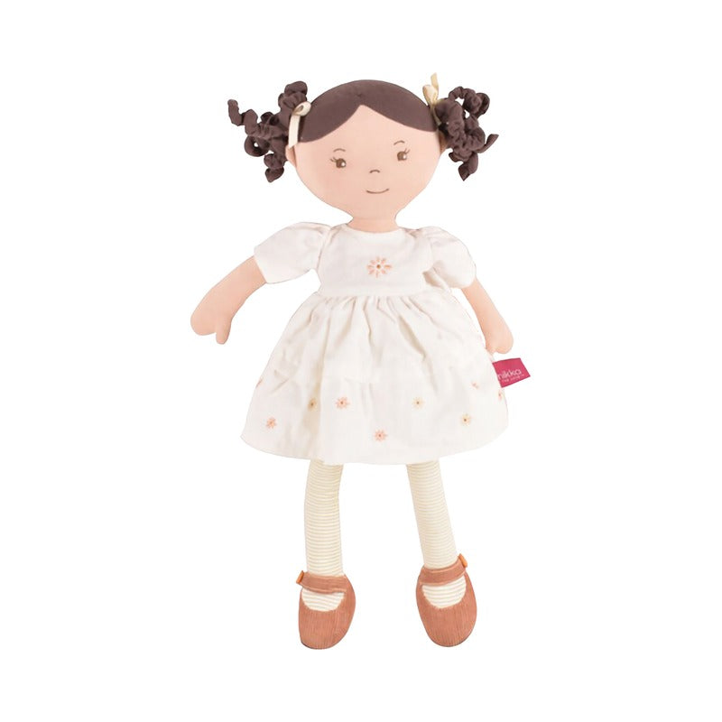 Cecilia Doll with Dark Brown Hair and Cream Linen Dress