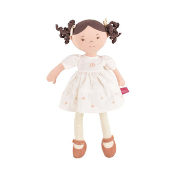 Cecilia Doll with Dark Brown Hair and Cream Linen Dress