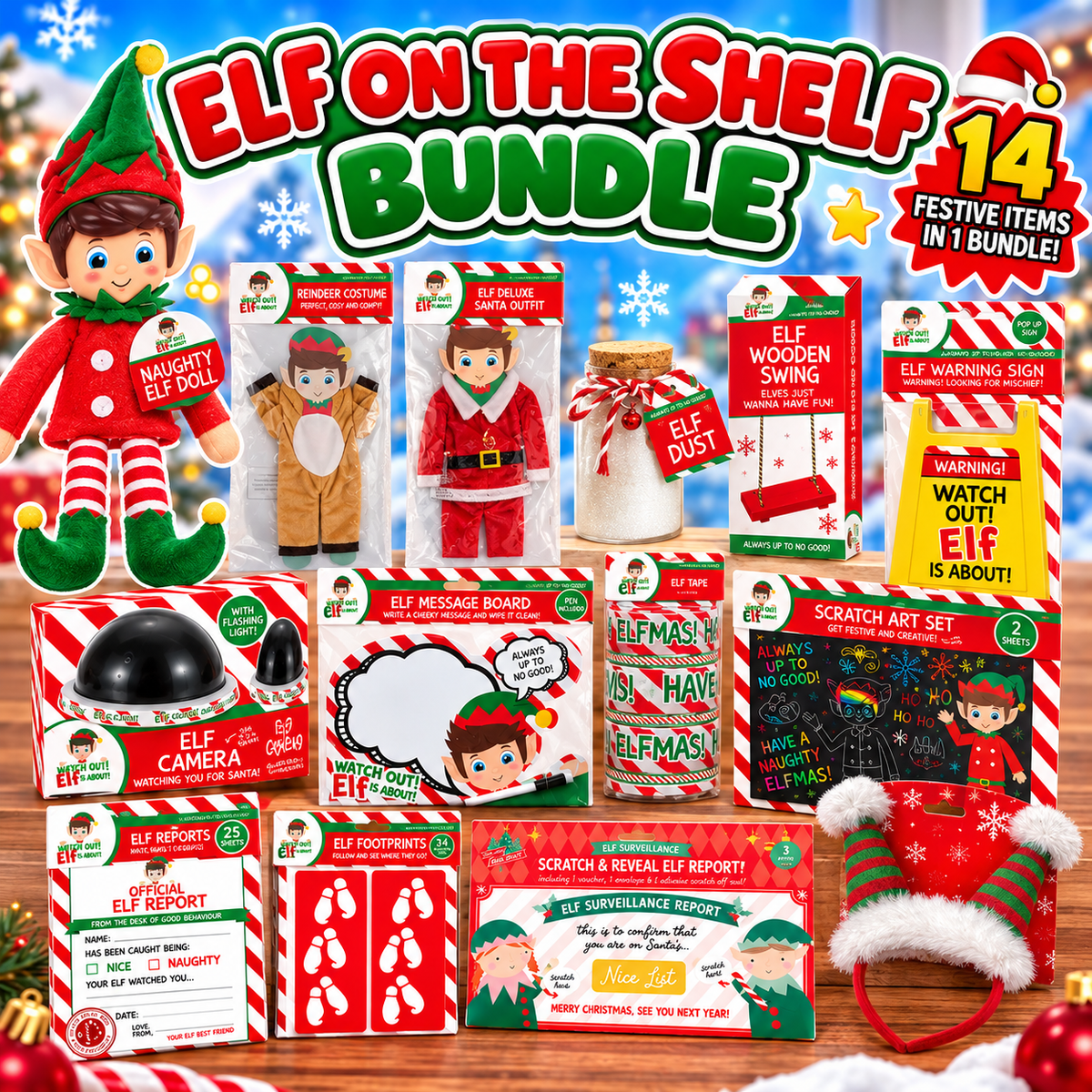 Christmas Elf Bundle With Scene Setters, Accessories &amp; Naughty Elf