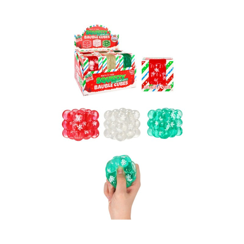 Christmas Mini Squeeze Bauble Cube Toy with Sugar & Snowflake (1)