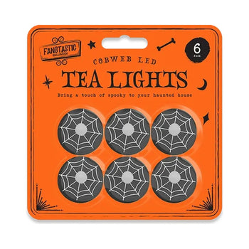 Halloween Cobweb LED Tea Lights 6 Pack - Black