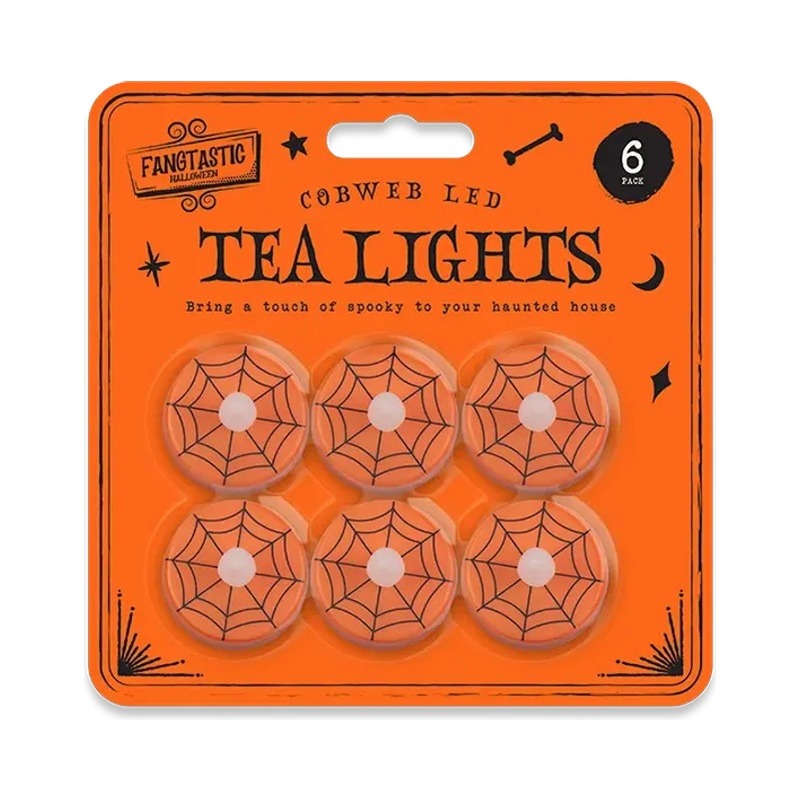 Halloween Cobweb LED Tea Lights 6 Pack - Orange