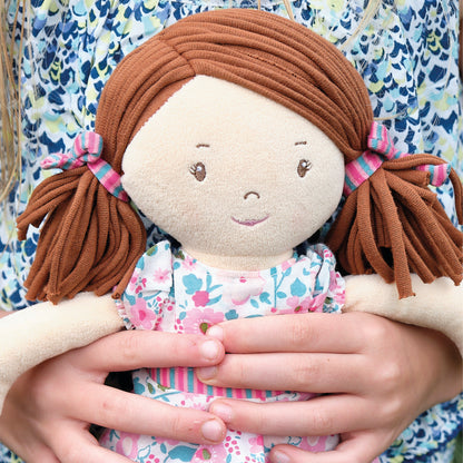 Katy Doll with Dark Brown Hair and Pink & Sea Green Dress (1)