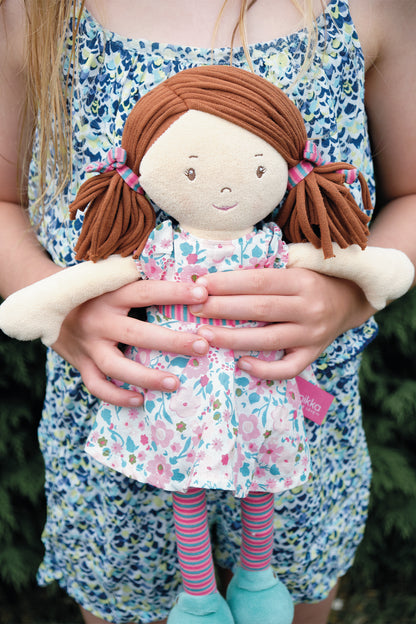 Katy Doll with Dark Brown Hair and Pink & Sea Green Dress (2)