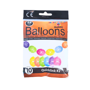 Wholesale 10 Multicoloured Number 2 Quicklink Balloons - (Case of 12)