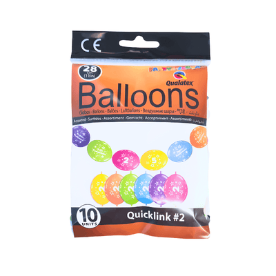 Wholesale 10 Multicoloured Number 2 Quicklink Balloons - (Case of 12)