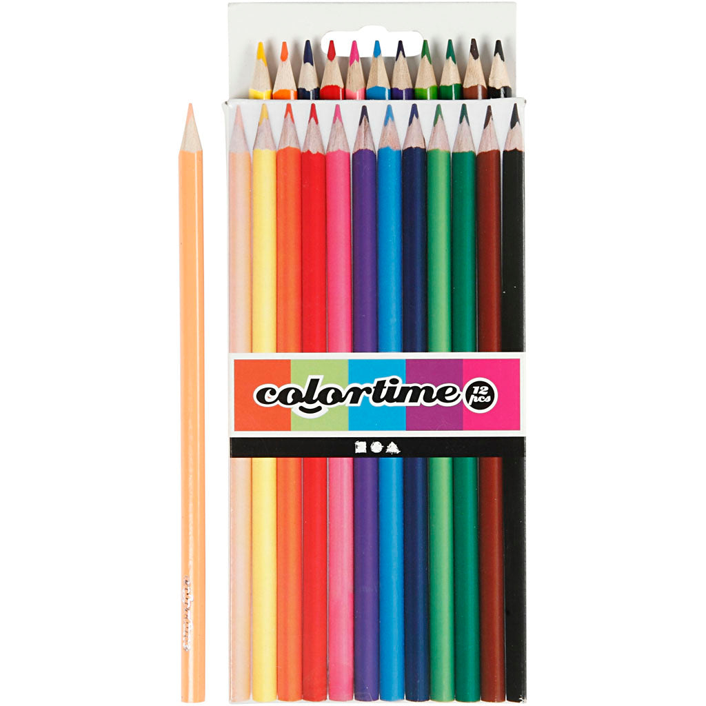 Wholesale Assorted Colours Colortime Triangular Colouring Pencils 3 mm Lead - 12 Pack - (Case of 12)