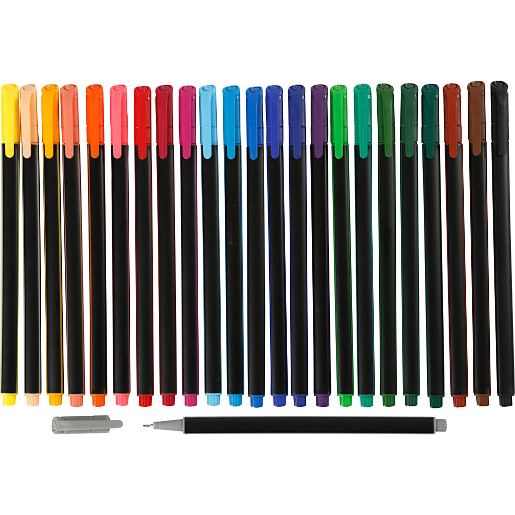 Wholesale Fineliner Markers Assorted Colours - 24 Pack - (Case of 12)