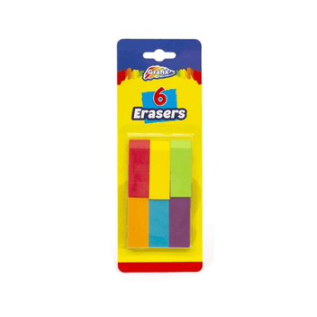 Wholesale Grafix 6 Pack Of Colourful Erasers - (CDU of 12)