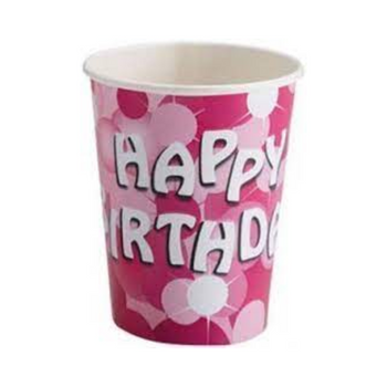 Wholesale Pink Sparkle 8 Pack Happy Birthday Cups - Case of 10